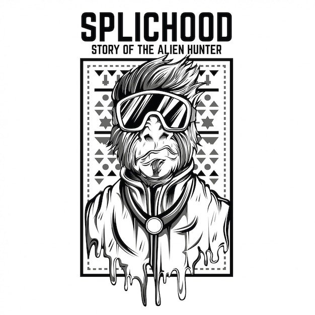 Splichood monkey preto e branco ilustração