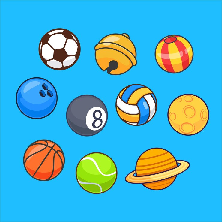 Vetor sport ball bell and planet collection cartoon vector icon ilustração ciência do esporte isolado plano