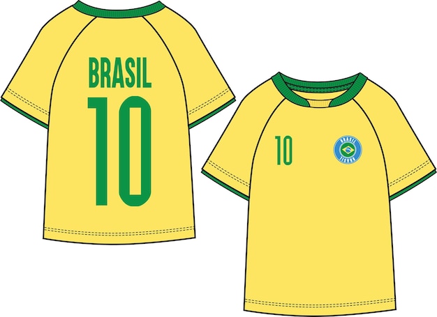 Sports wear brazil football jersey kit t-shirt vetor frontal e traseiro