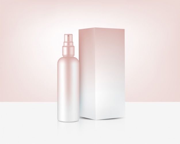 Spray Bottle Mock up realista Rose Gold Cosmetic e Box for Skincare Product Background Illustration
