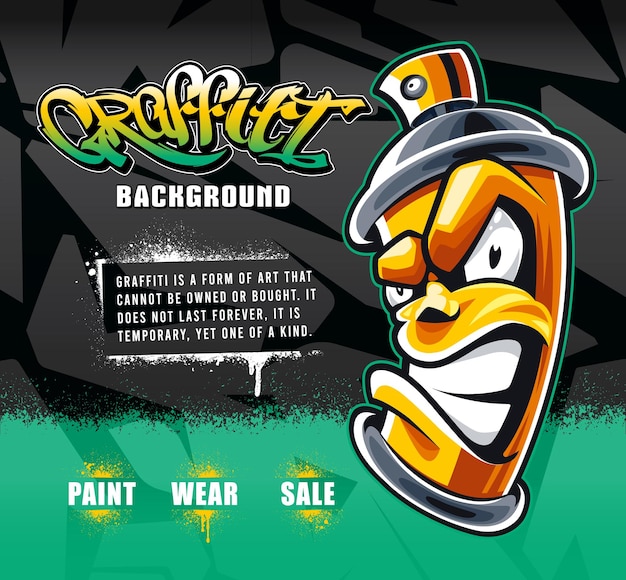 Spray louco pode personagem em fundo de graffiti de estilo selvagem graffiti lettering espaço de cópia gráfico vetorial