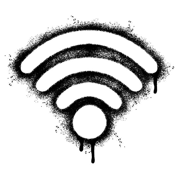 Spray pintado graffiti wifi ícone pulverizado isolado com um ícone wi-fi de fundo branco com spray em preto sobre ilustração vetorial branca