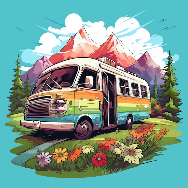 Vetor spring_vacation_bus_tour_vector_ilustrado