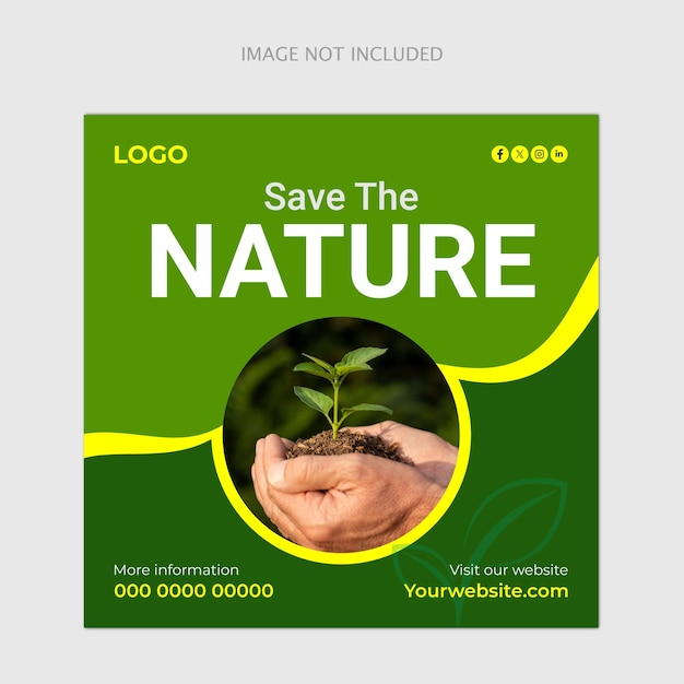 Square Web Banner Template salvando a natureza postagem de mídia social