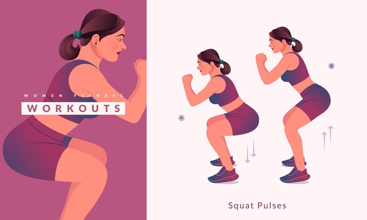 Vetor squat pulses exercício mulher treino fitness aeróbico e exercícios