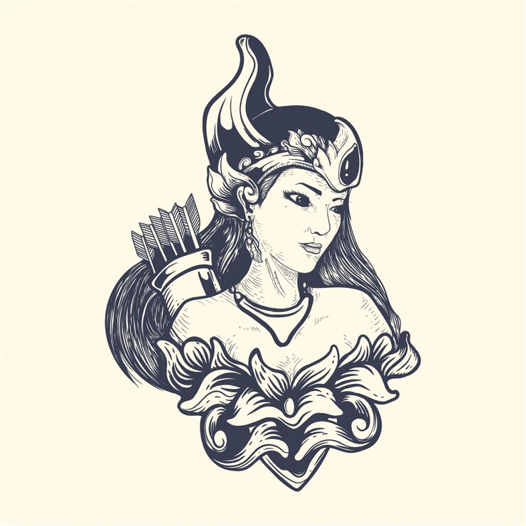 Vetor srikandi da ilustração de obras de arte de mitologia javanesa