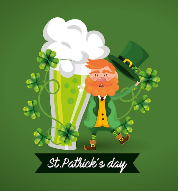 St patrick homem com plantas de cerveja e trevos