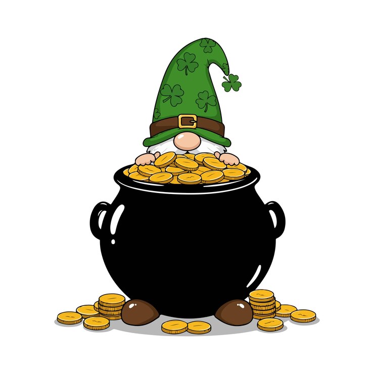 Vetor st. patrick's day gnome personagem de desenho animado leprechaun desenhado à mão com caldeirão st. patrick's day