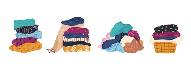 Stack de itens de roupa limpos e sujos Conjunto de roupas coloridas dobradas