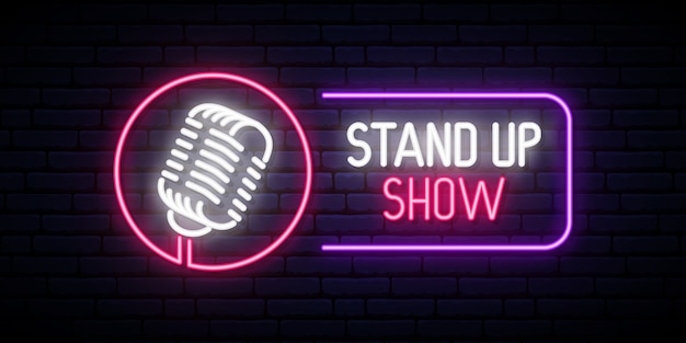 Stand up show emblema no estilo neon.