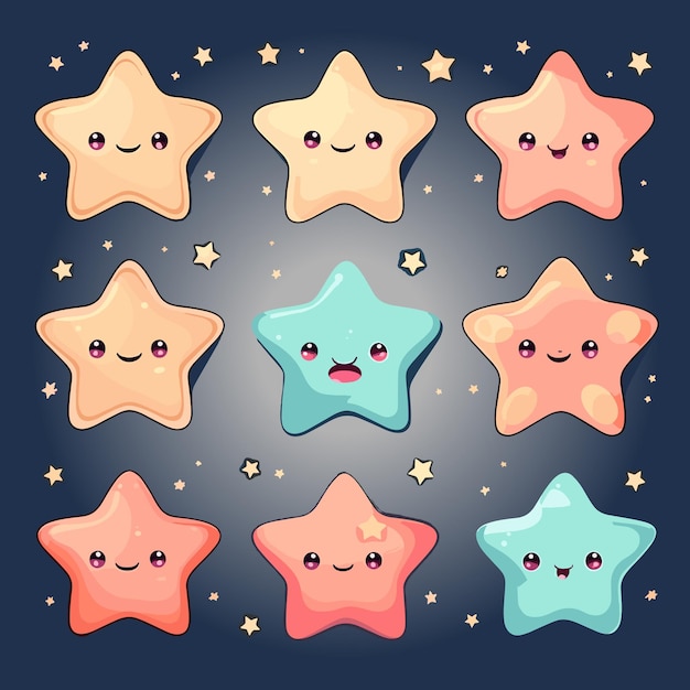 Star cartoon stickers de clipart vetorial kawaii star emoji cartoon conjunto de estrelas