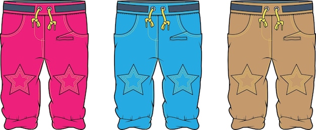 Vetor star joggers flat sketch desenho técnico modelo de ilustração vetorial