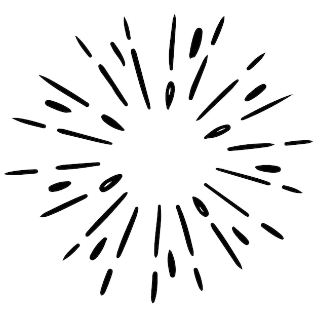 Starburst, sunburst desenhado à mão. elemento de design fogos de artifício raios negros. efeito de explosão em quadrinhos. irradiando, linhas radiais.