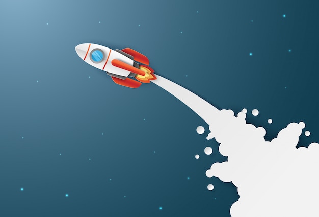 Start-up business conceito, lançamento de foguete para o espaço