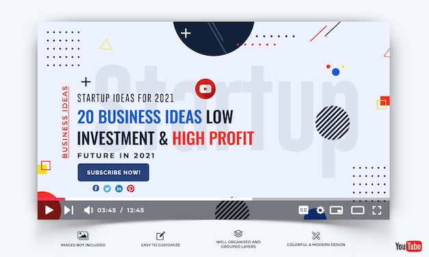 Startup business youtube thumbnail template vector premium