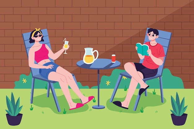 Staycation no quintal com mulher e homem