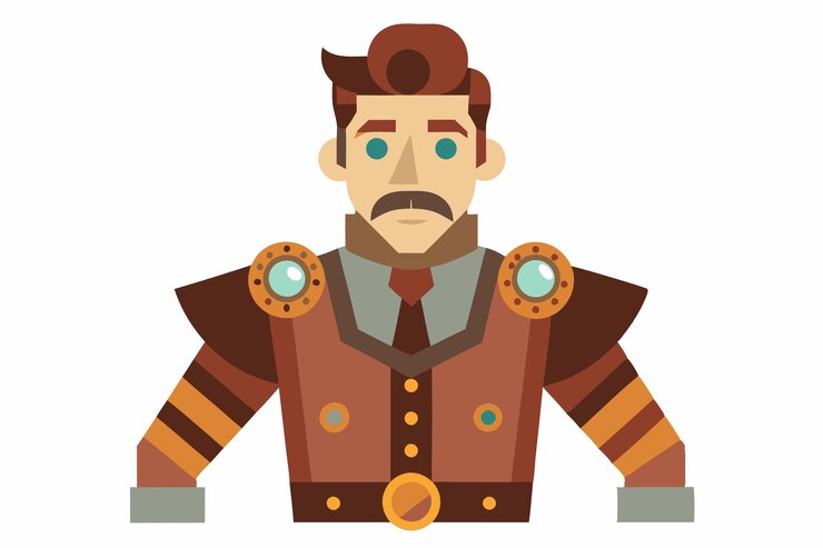 Vetor steampunk man vector de design mecânico em fundo branco
