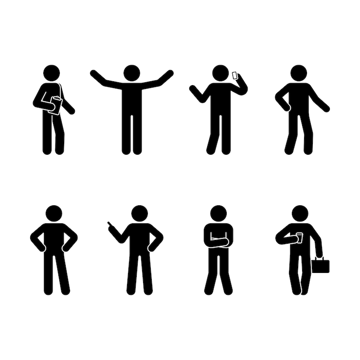 Vetor stick figura homem de negócios conjunto vetor ilustração de diferentes poses humanas em branco