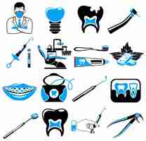 Vetor sticker de serviços dentários de duas cores sticker icons set