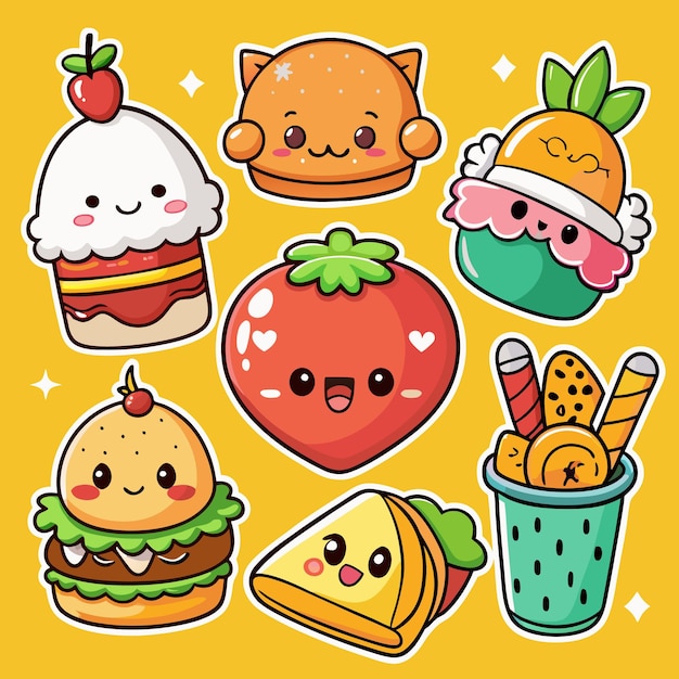 Stickers de comida bonitos Personagens adoráveis e deliciosos