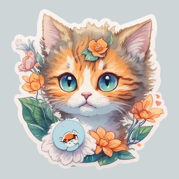 STIKER Ilustração detalhada de uma impressão de cabeça de gato vívida