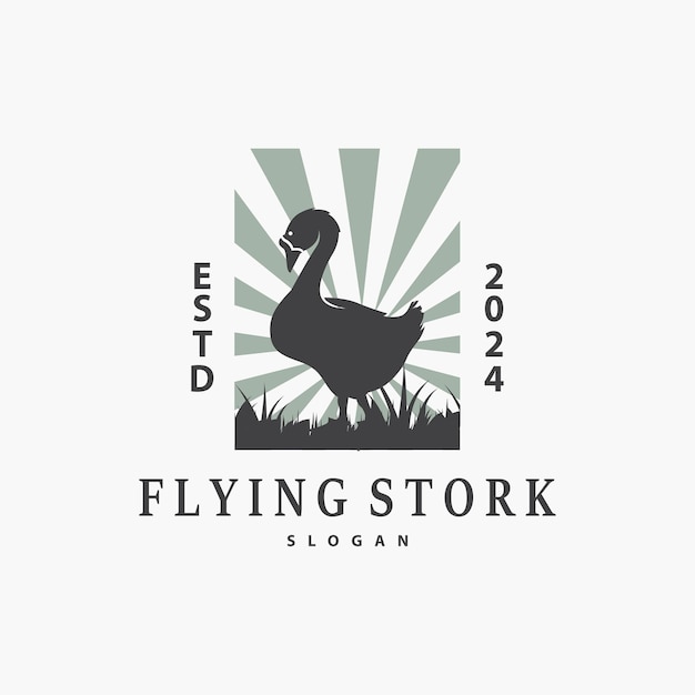 Vetor stork bird logo heron grass and river design vector ilustração de modelo simples