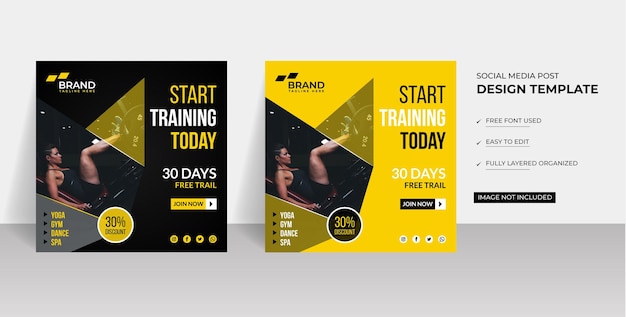 Strat traning today gym, fitness social media post design para uso instagram post very easy to edit