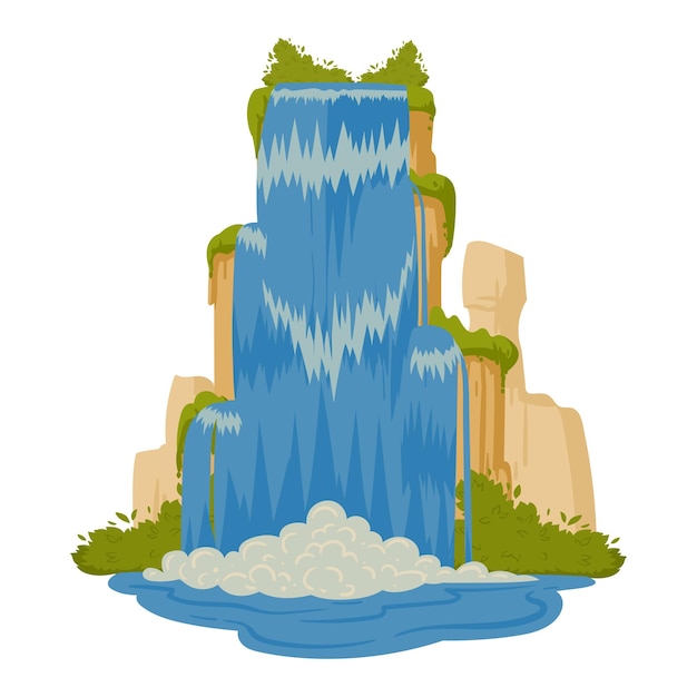 Vetor streaming cachoeira cartoon água cascata montanha rio cachoeira plana vetor ilustração selvagem natureza cachoeira paisagem