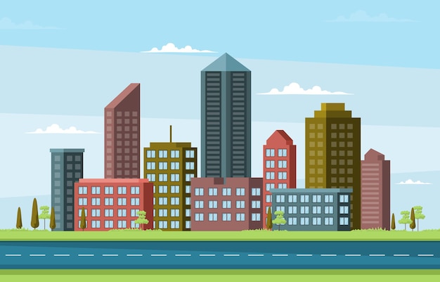 Street City Building Construction Cityscape Skyline Business Ilustração