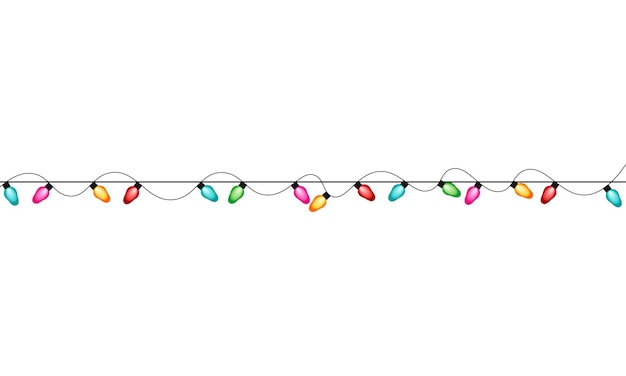 String de luzes de Natal isolada no fundo branco com traçado de recorte
