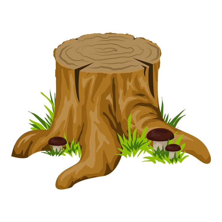 Vetor stump com ícone de cogumelo caricatura de stump com ícones vetoriais de cogumelos para design web isolados em fundo branco