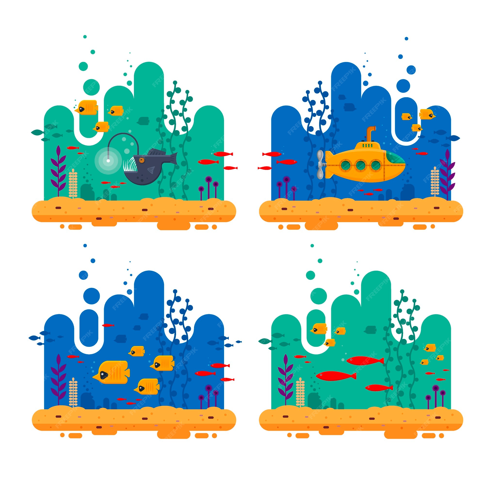 Vetores de Submarino Amarelo Com Conceito Subaquático De