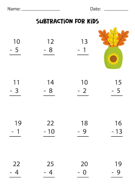 Subtração com vaso de outono jogo de matemática educacional para crianças