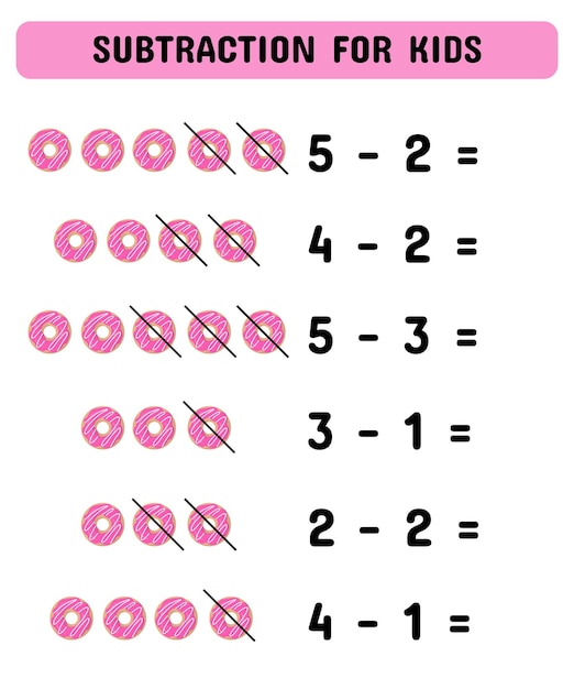 Subtração para crianças com donuts Jogo de matemática educacional para pré-escolares jardim de infância