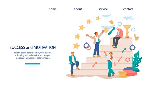 Sucesso e motivação no banner do site de conquista de metas pessoais e de carreira