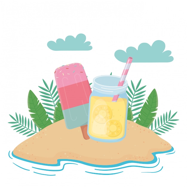 Suco de abacaxi e elementos de verão