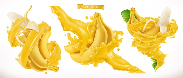 Vetor suco de banana. fruta fresca 3d realista