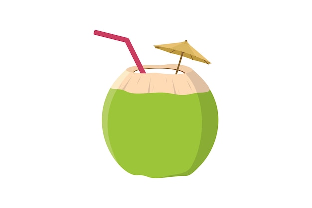 Suco de coco jovem isolado em vetor de ilustração de estilo plano de fundo branco