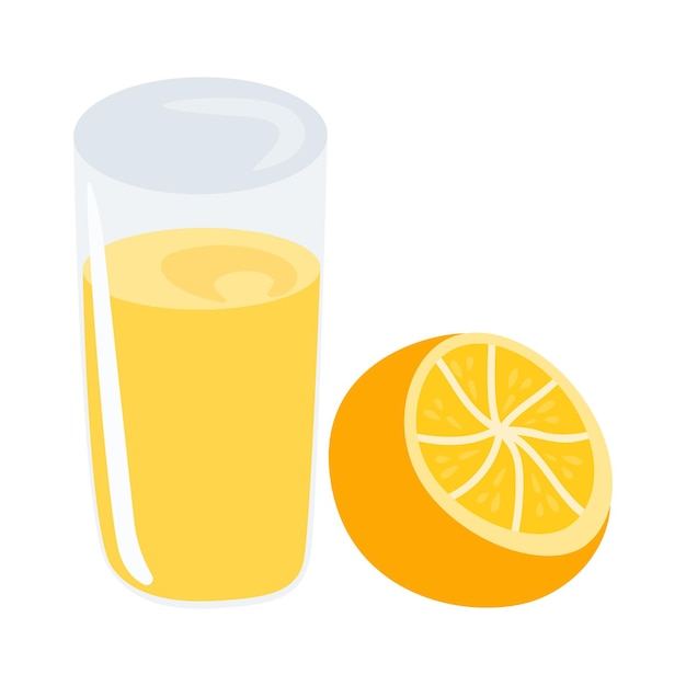 Vetor suco de laranja com uma ilustração de laranja ao lado