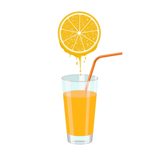 Vetor suco de laranja e fatia de laranja