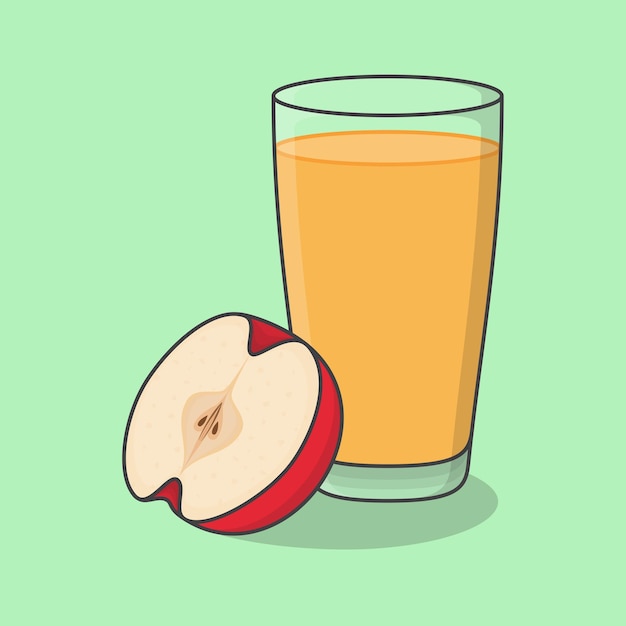 Suco de maçã com frutas no vidro cartoon ilustração vetorial suco de maçã ícone plano contorno