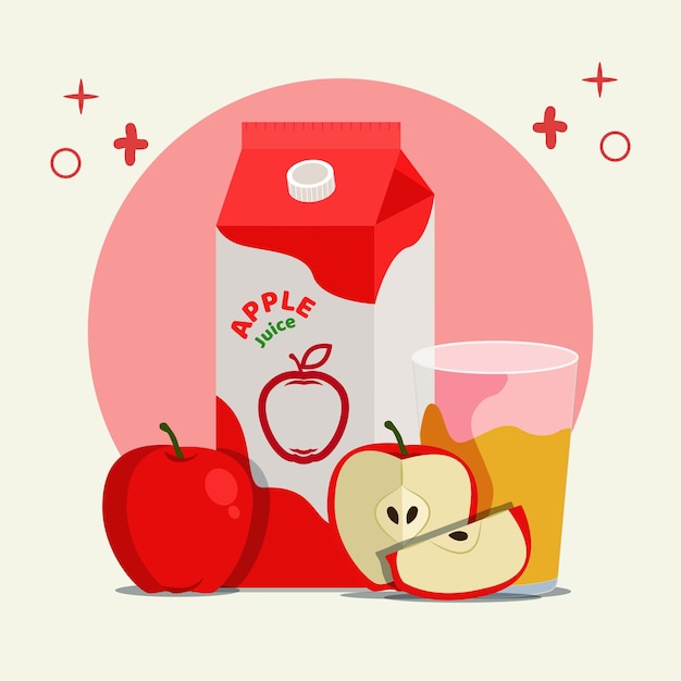 Vetor suco de maçã na embalagem da caixa e na ilustração vetorial de vidro