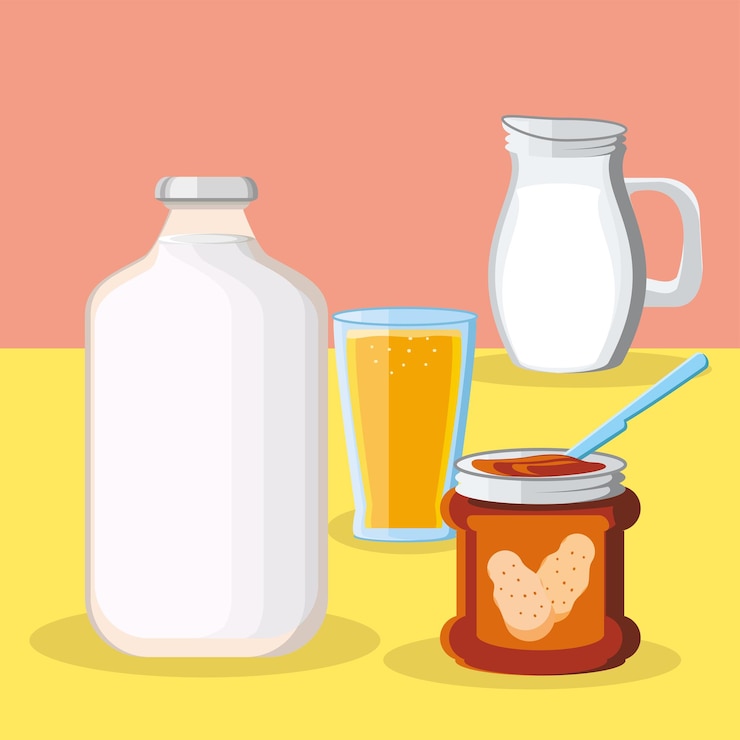 Vetor suco de manteiga de amendoim no café da manhã