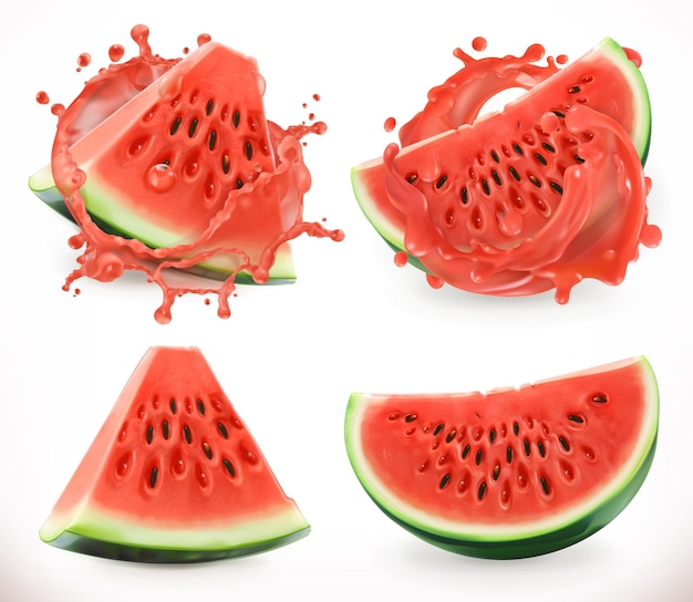 Vetor suco de melancia. frutas frescas, ícone de vetor 3d realista