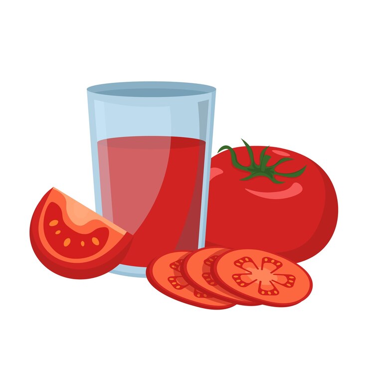 Vetor suco de tomate natural recém-espremido tomate isolado em estilo plano de fundo branco