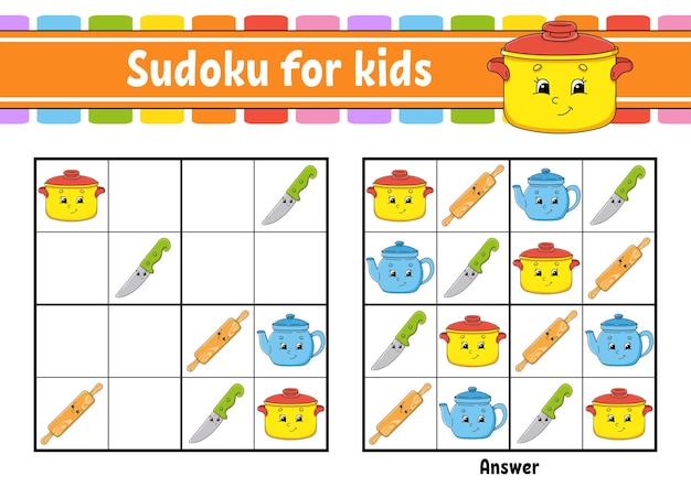 Vetor sudoku com tema de louças para crianças