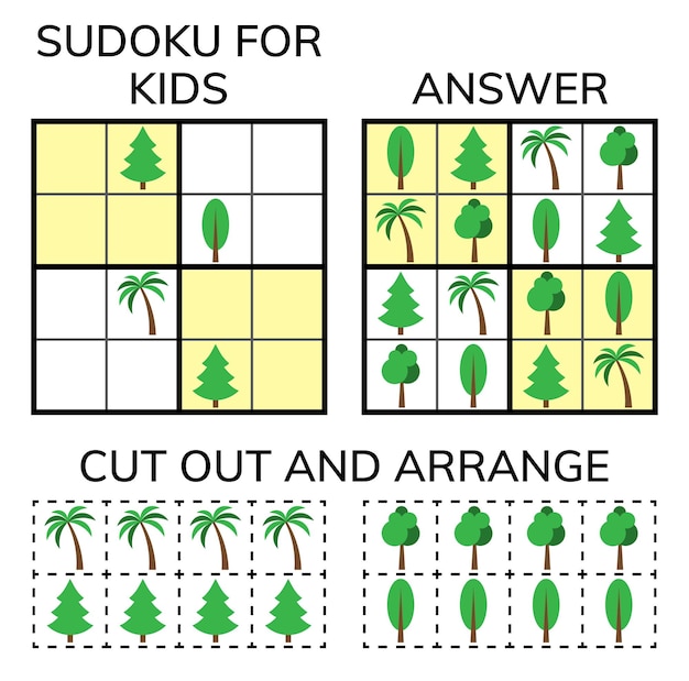 Sudoku crianças e adulto mosaico matemático mágico quadrado lógica puzzle jogo digital rebus vetor ilustração