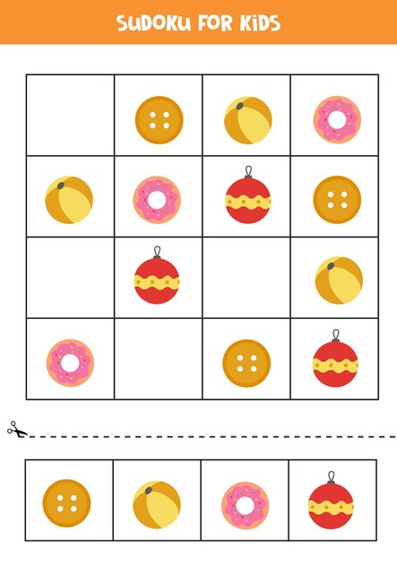 Sudoku para crianças em idade pré-escolar. jogo lógico com objetos circulares.