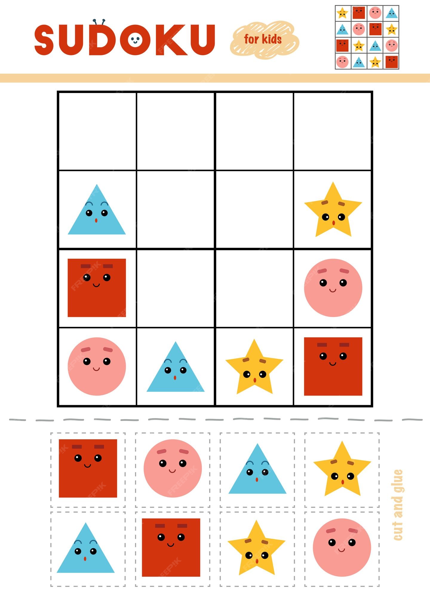 Jogo Sudoku Com Imagens Em Formas Geométricas Para Crianças Fácil Jogo  Educacional Para Crianças Tarefa De Atividade De Planilha P Ilustração  Stock - Ilustração de educacional, sinal: 201758963