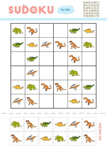 Sudoku para jogo de educação infantil conjunto de cores use tesoura e cola  para preencher os elementos que faltam